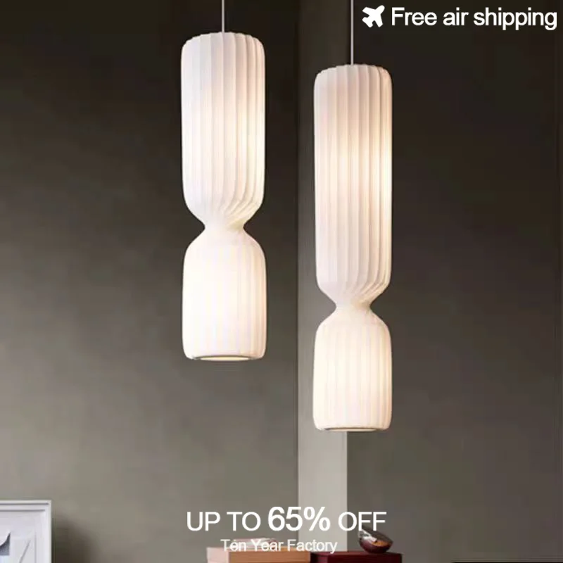 

White Modern Luxury Fabric Shade LED Hanging Pendant Light Art Deco Style for Dining Room Aesthetic Ceiling Fixture