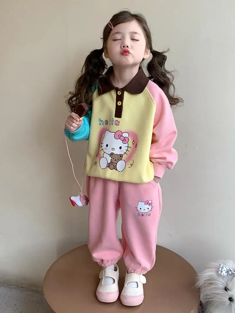 2 قطعة بدلة الخريف الفتيات سانريو مرحبا كيتي 2025 ملابس الأطفال العصرية الجديدة ملابس الربيع طفلة الرياضة الربيع دعوى