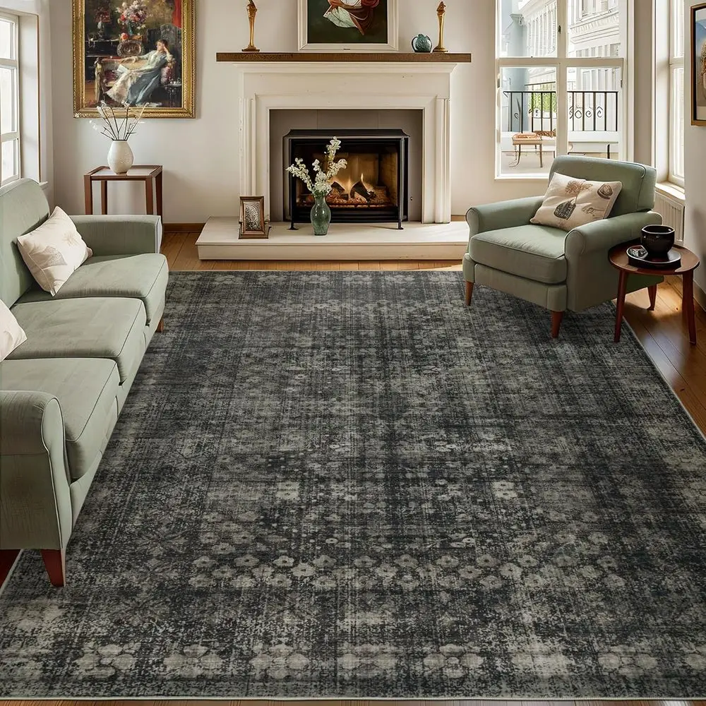 

9x12 Vintage Washable Area Rug or Living Room,Low Pile Non Slip Carpet Non-Shedding Large Area Rug Sot Indoor Stain Resistant Ru