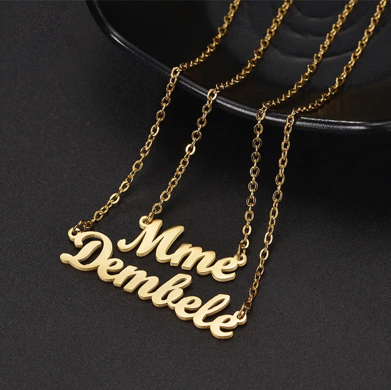 

Custom Letter Necklace Choker Stainless Steel Double Layers Names Year Chain Pendant Jewelry for Women Gift