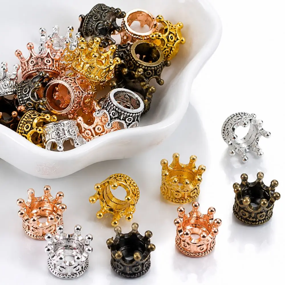 24pcs Random Color Vintage Metal Crown Spacer Beads for DIY Bracelet, Necklace, Hair Jewelry Making, Handmade Craft Charms YMY