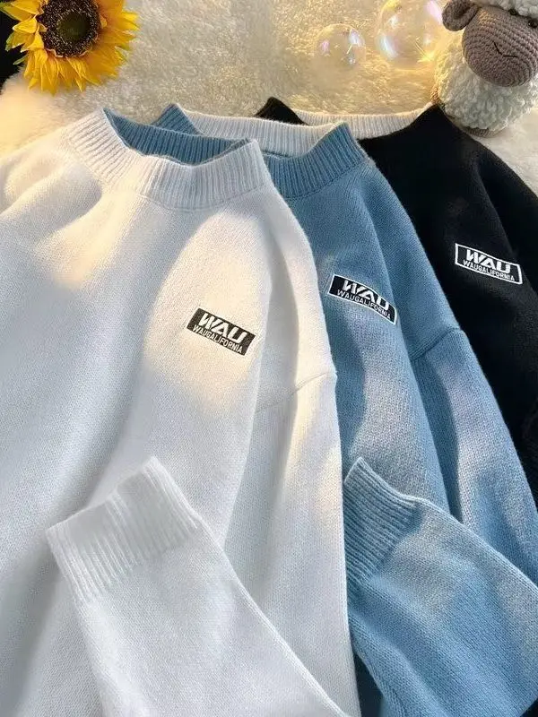 

Тяжелый мужской свитер в американском стиле ретро, повседневный ленивый вязаный свитер, высококачественный, круглый, модный, накладной