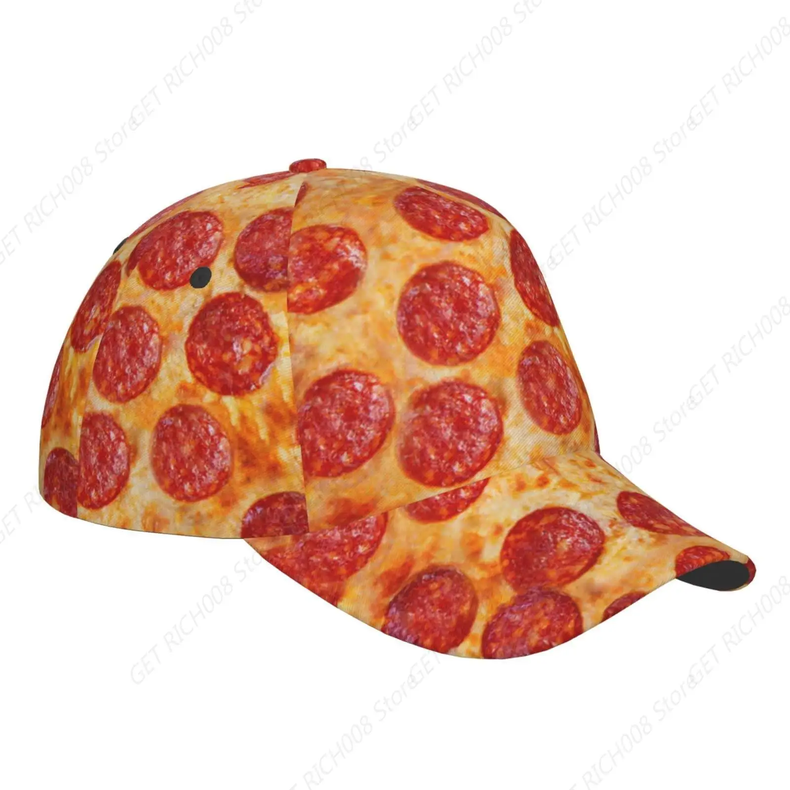 قبعة بيسبول مطبوعة ثلاثية الأبعاد للجنسين من بيتزا بيبروني للرجال والنساء، قبعة أبي قابلة للتعديل مع فاتورة مسطحة وسترة Snapback #3