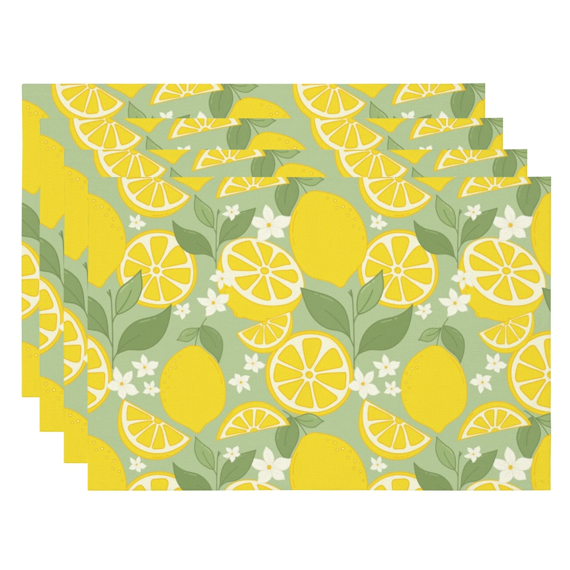 الصيف بعد الظهر وقت الشاي وجبة خفيفة تحديد الموقع الضوء الأخضر الليمون الأخضر ورقة وزهرة بيضاء عناصر الكرتون ديكور المطبخ حصيرة