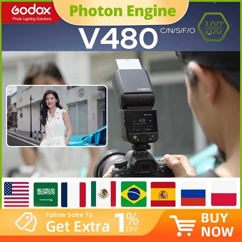 Flash Godox Ving V480 C/S/N TTL para Câmera Compatível com Sony Canon Nikon V860III TT520III V1PRO
