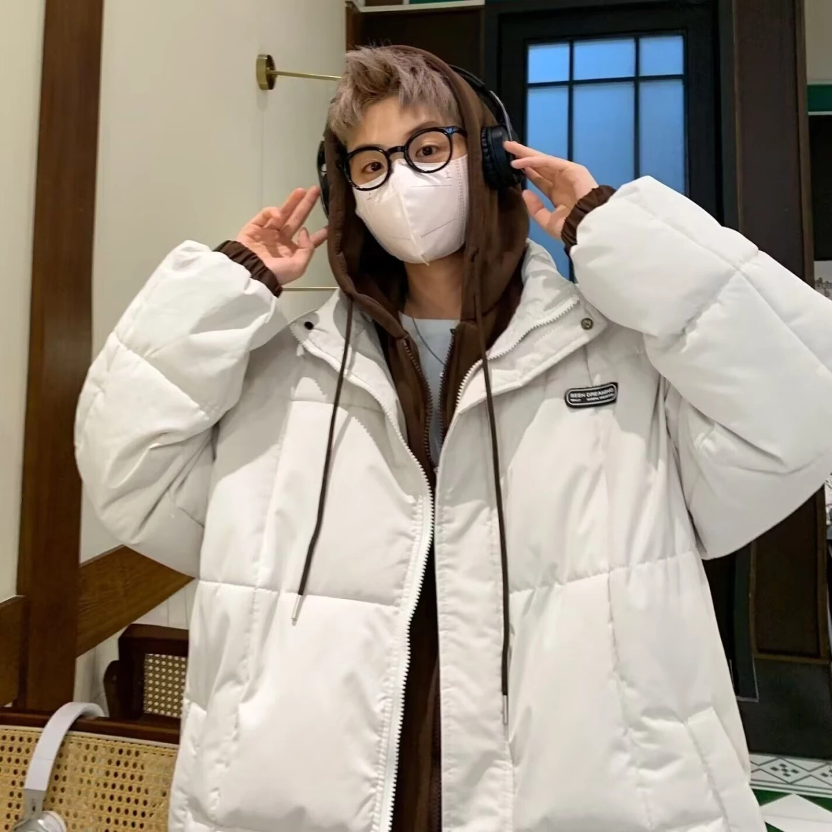 

Men's Winter Thiened Fce Lined Bread Coat Cotton Jaet Simple Sle Youth Trend Polyester Fiber Long Sve Zipper Closure