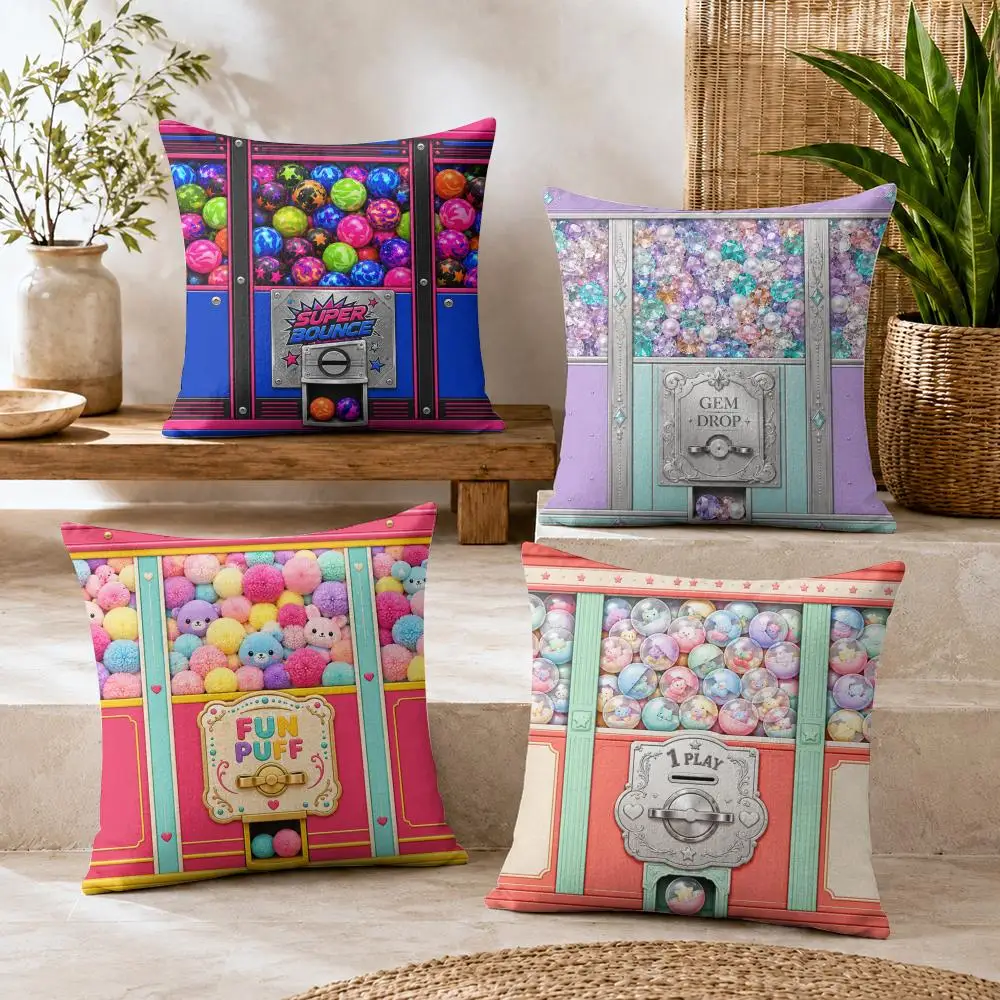 Gumball Machine Pattern Cushion Cover Summer Coolness Linen Organic Fabric Sofa Pillow Case Double-Sided Printing Home Decor