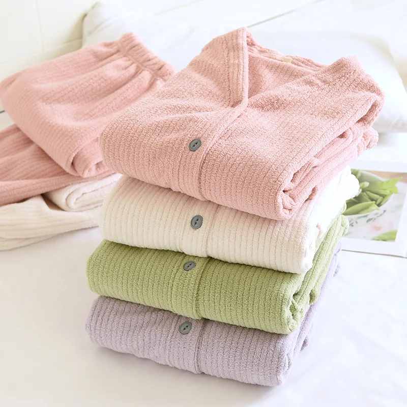 

Women's Pajamas Set Pijam Femme Autumn Winter Warm Long Sleeve Pajamas 2 Pieces Woman Sleepwear Nightwear Loose Home Clothes