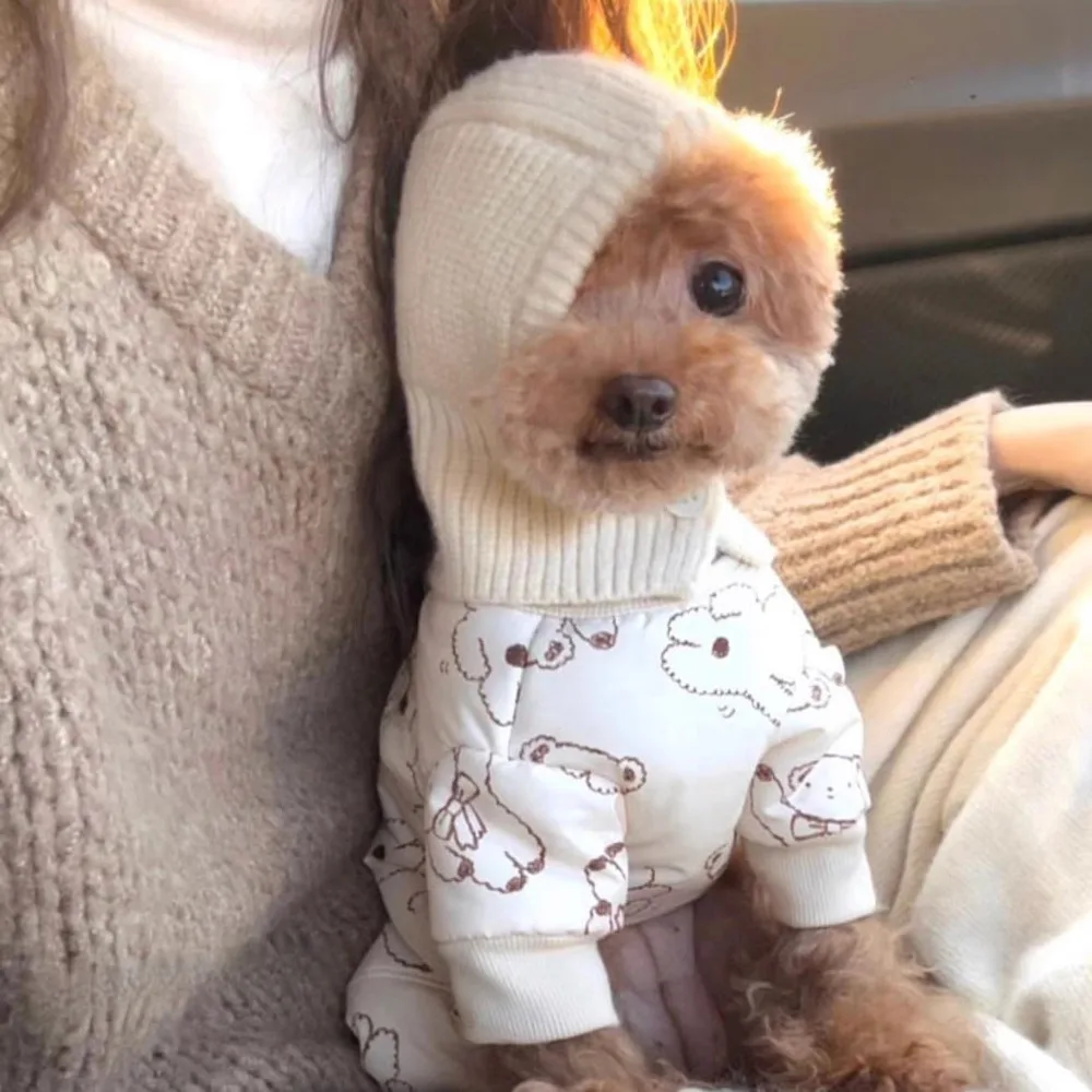 Cute Warm Dog Knitted Hat Fashion Soft Pet Hooded Scarf Solid Color Comfortable Cat Bear Hat Autumn Winter