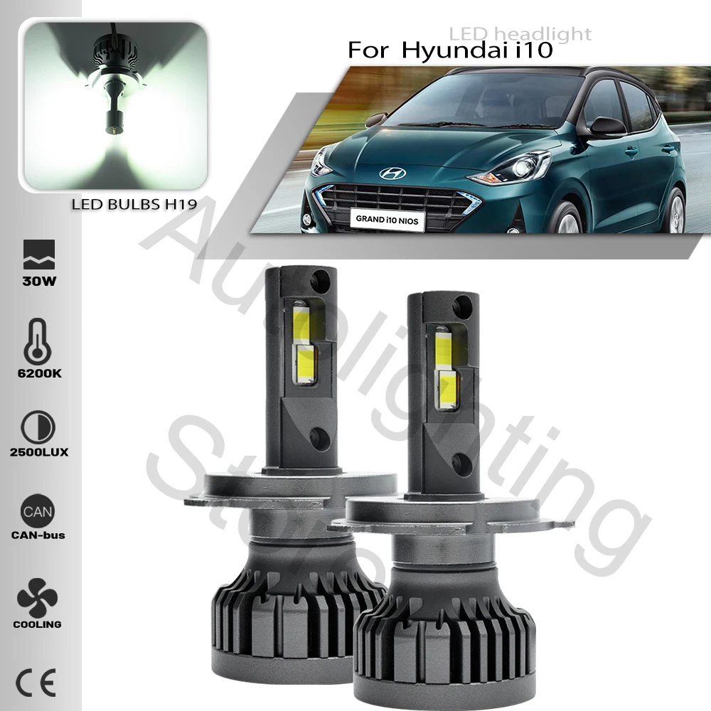 2PCS H19 Led Bulbs Car Headlights High Low Beam 6500K White Auto Lighting For Hyundai i10 i20 Staria Lada Granta Canbus no error