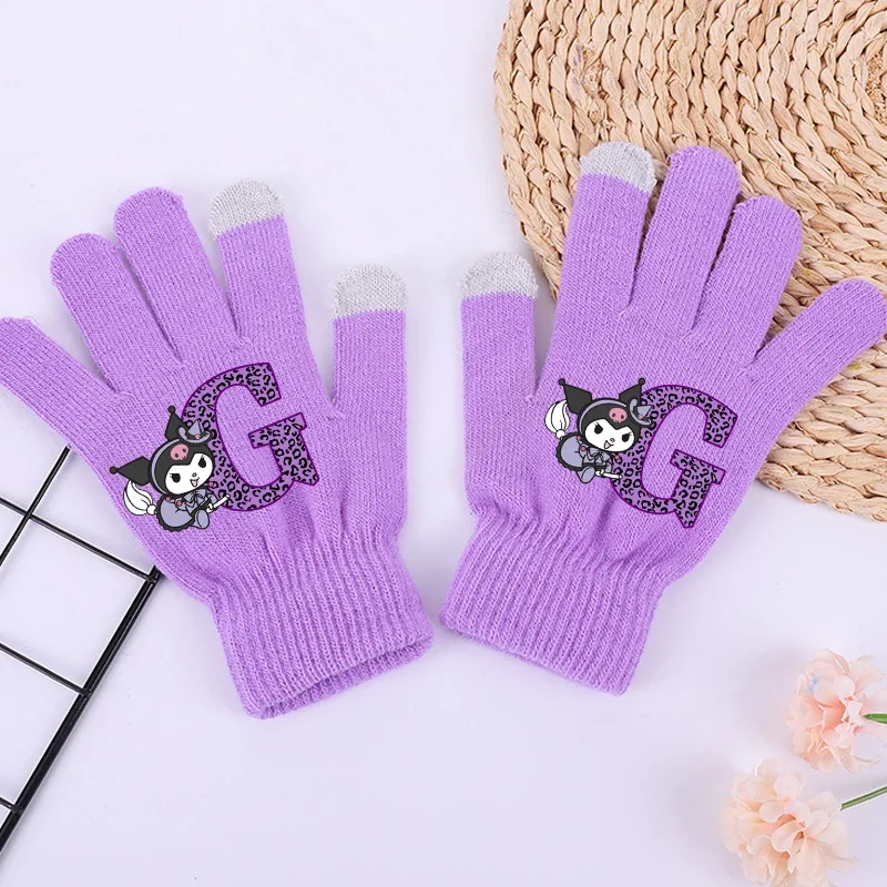 Kuromi-guantes de A-Z con letras para niñas, guante de pantalla táctil de Anime Sanrio, ropa cálida de invierno, accesorios para niños, regalo de Navidad