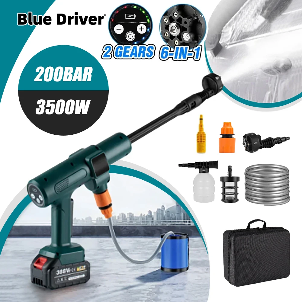 

200Bar 3500W Brushless Electric Pressure Washer 6-in-1 Foam Generator Car Wash Garden Water Gun For Makita 18V Battery Spray Gun