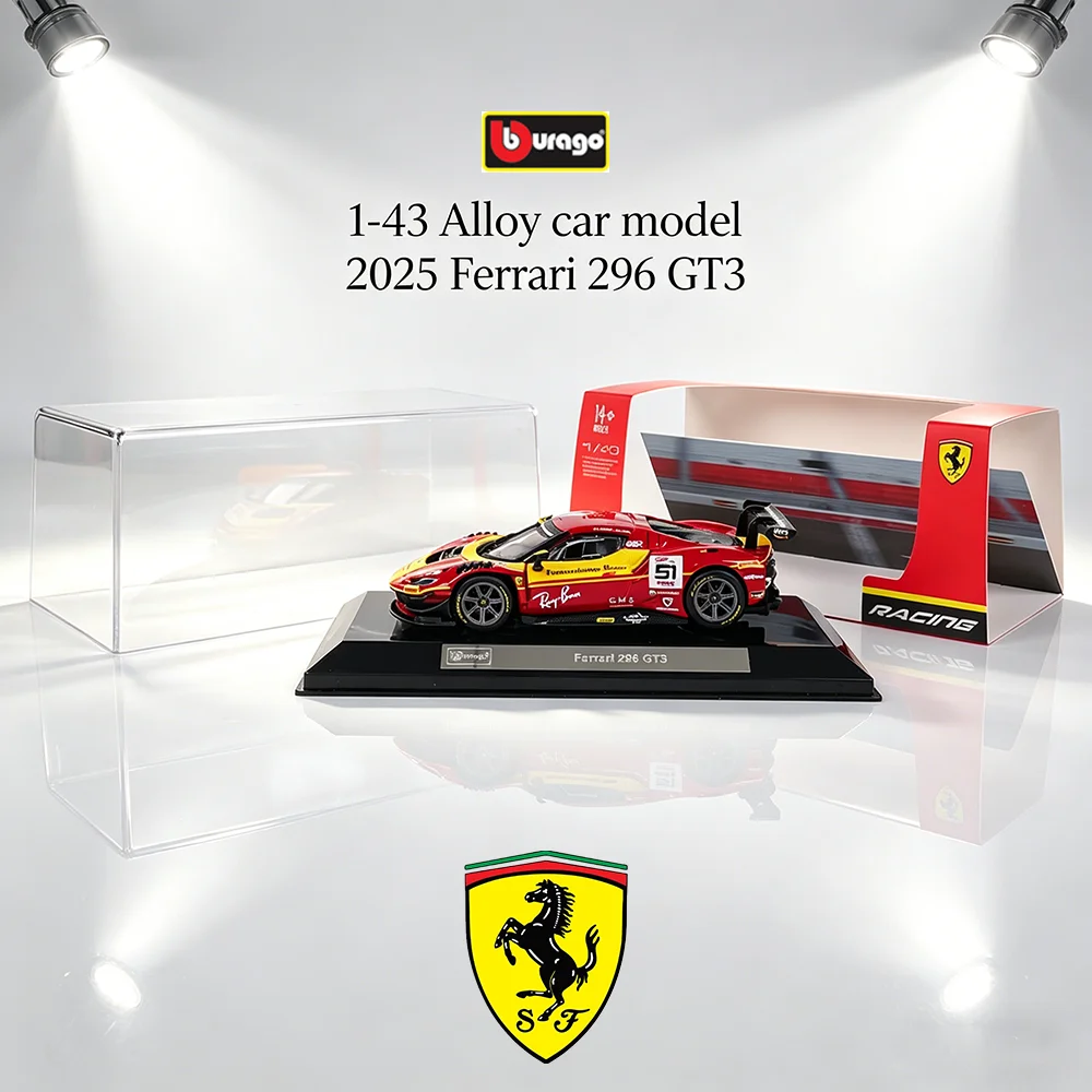 Bburago 1:43 24H Spa AF Corse Ferrari 2025 296 GT3 NO.51 exquisite racing Alloy die-casting car model toy 499P #83 Racing Serie