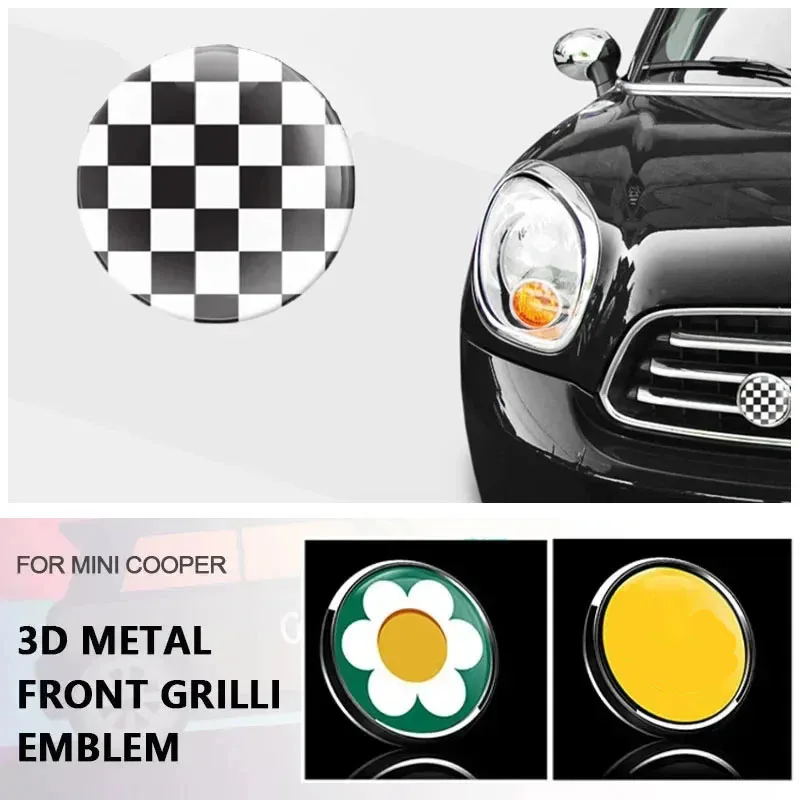 For Front Grill Metal 3D Emblem Stickers Badge For MINI Cooper JCW Accessories S One Countryman R60 R61 F55 F56 F60 Car Stickers