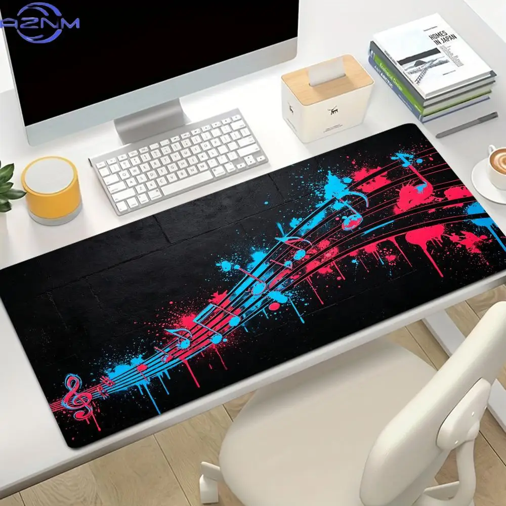 Vintage Graffiti Art Music Note Curved Staff Office Game Desk Mousepad Curved Staff Playmat Musical Element for Computer