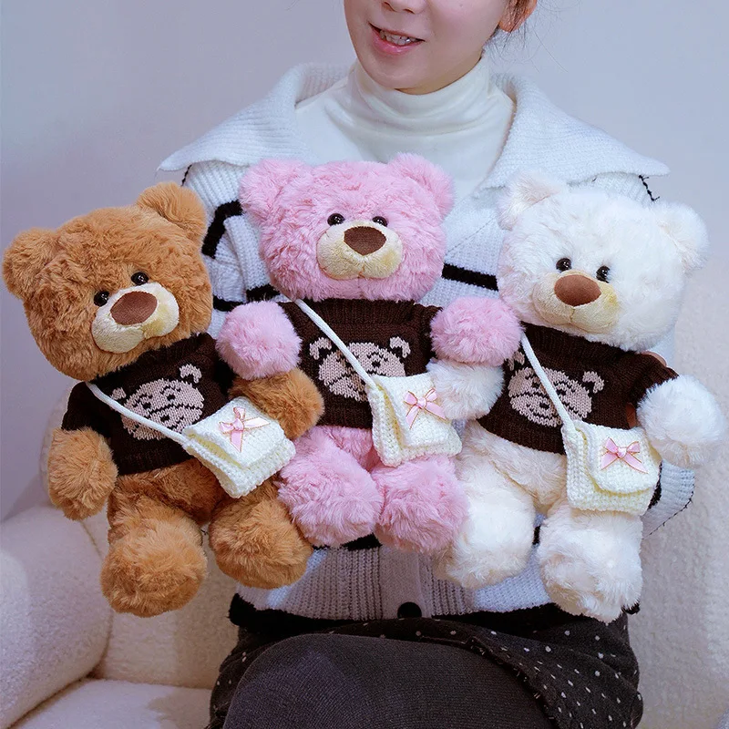 30CM Cute Bear Wear Sweater Backpacks Plsuh Toy Kawaii Girlfriend Gift Stuffed Soft Teddy Bear Dolls ﻿Lovely Birthday Presents