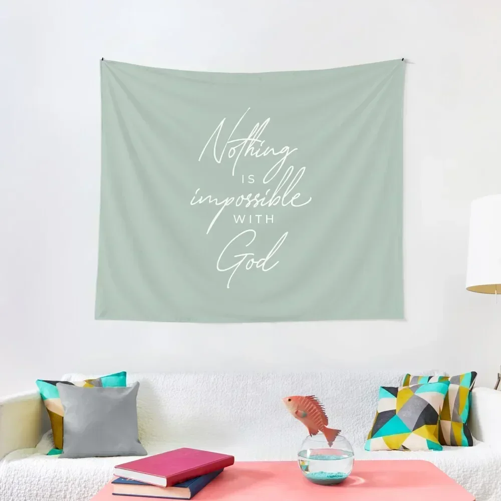 

Nothing is Impossible with God | Luke 1:37 Bible Verse | Seafoam Green Tapestry Decorations For Room Cute Decor Tapestry