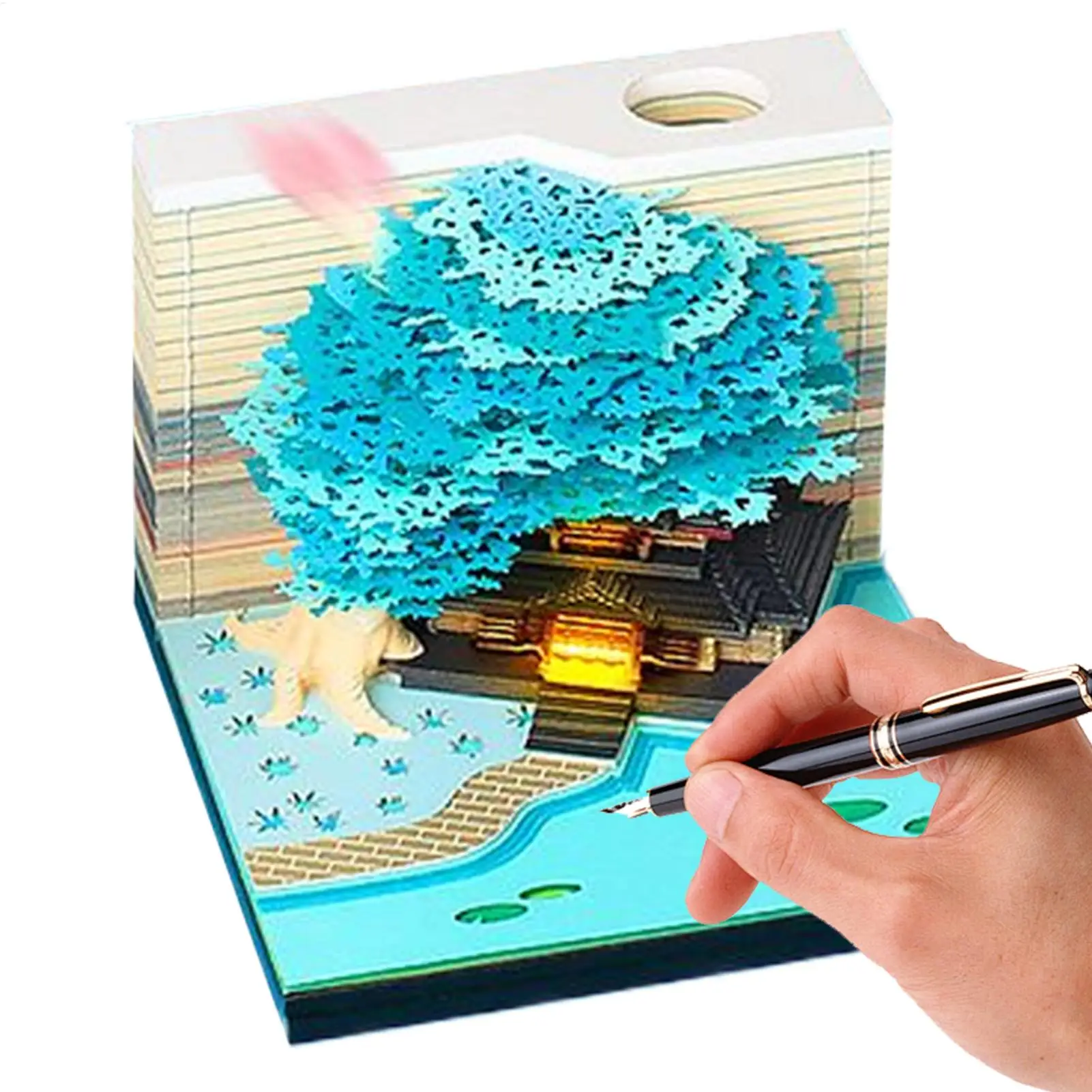 Calendário de peça de tempo 2026 escultura calendário flor árvore casa design arte bloco de notas com luz rasgo memorando para férias em sala de aula