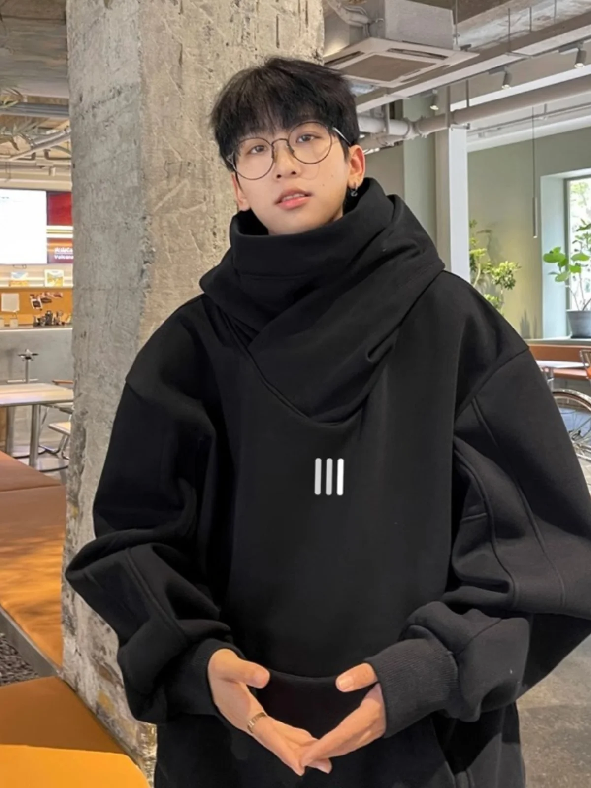 

Мужская толстовка оверсайз в американском стиле с капюшоном и высоким воротником, свободная верхняя одежда из полиэстера для осени и зимы, до 300 фунтов