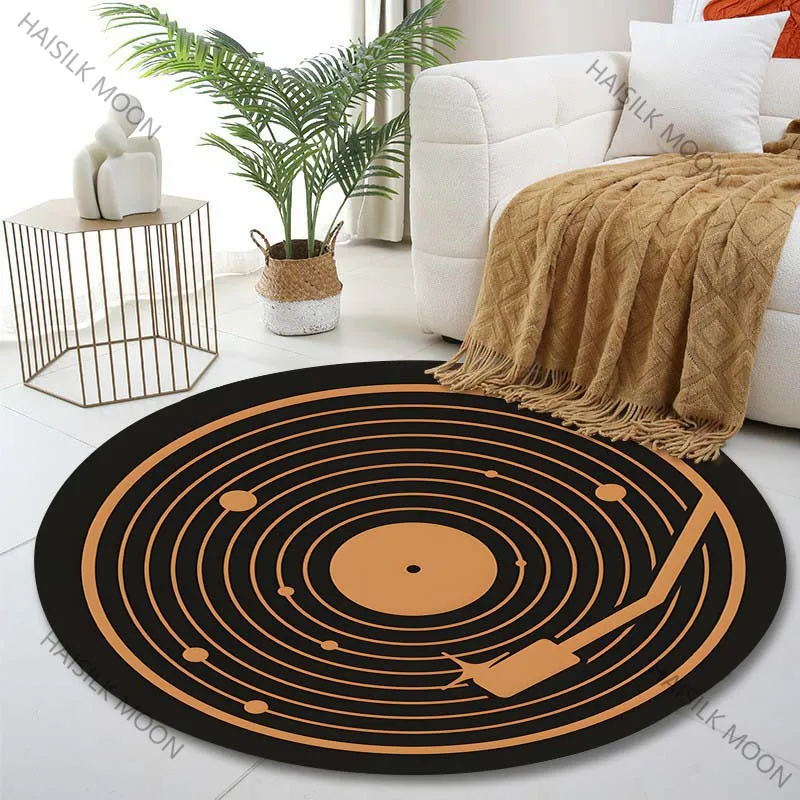 1PC Record and sound track design Print Round Carpet for Living Room Bedroom Sofa Table Floor Mat Area Rug Luxury Gift