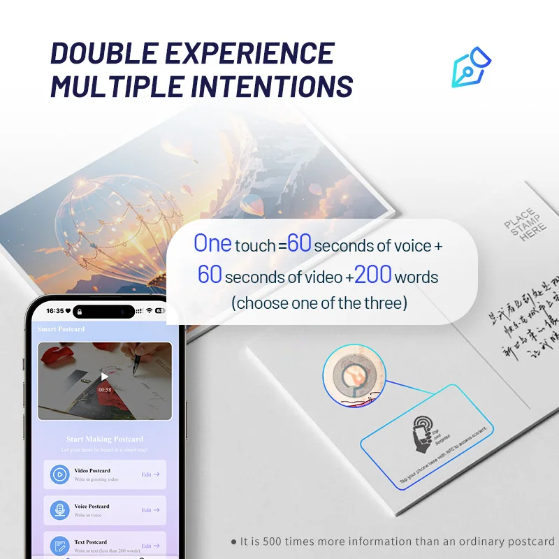 بطاقات بريدية تمكين NFC، مشاركة فيديو/صوت/نصية تفاعلية، بطاقات تهنئة ذكية، علامة تجارية هدايا شخصية #5