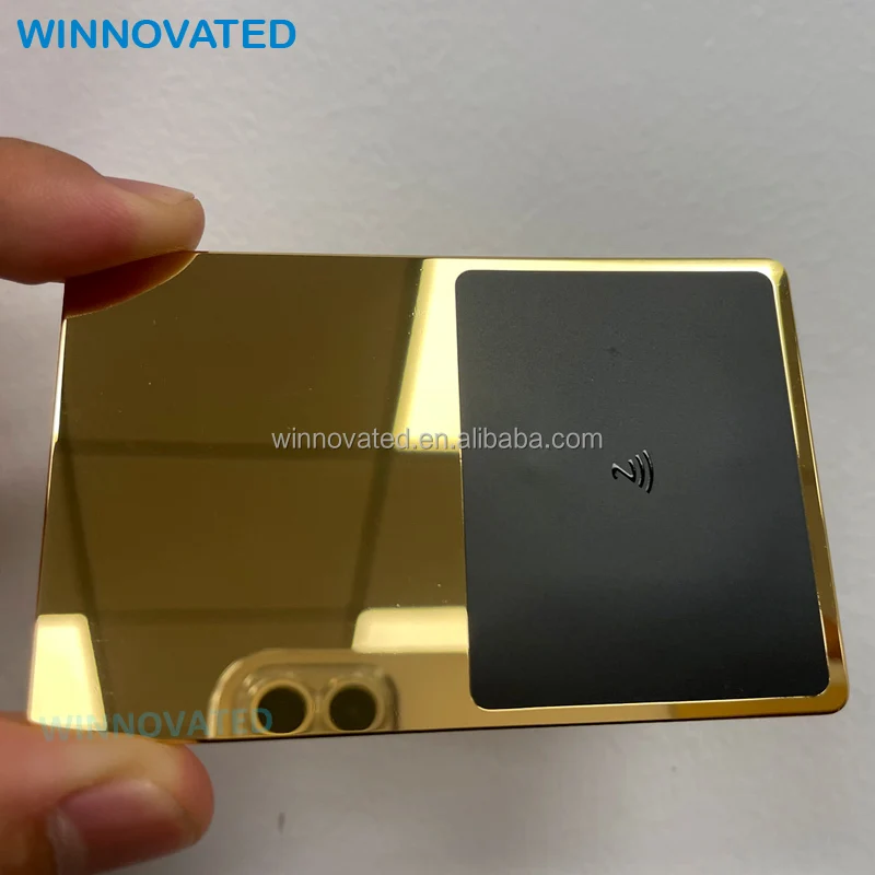 

10 0.pieces. custom. luxury reflective 24k mirror plated stainless steel made metal NFC RFID VIP business card