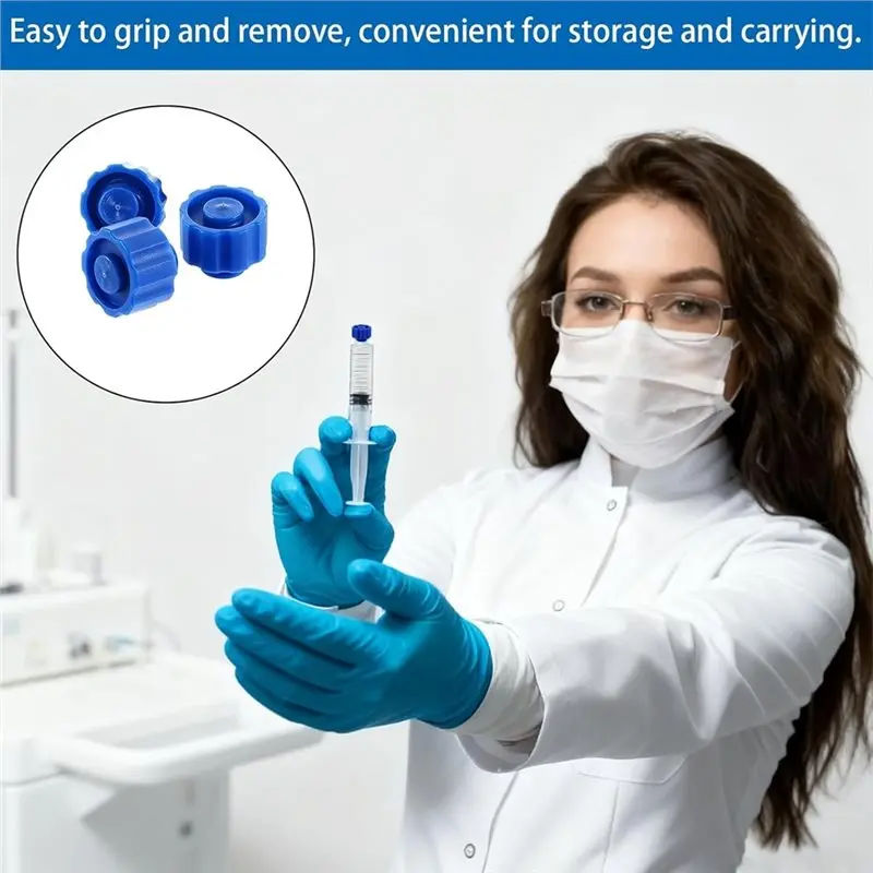 【ELECTRONIC-ACCESSORIES】Syringe Tip Caps 100 Pcs For Easy Dispensing Needle Tips With Storage Box For Feeding Tube Lab Supply(Bl view 2