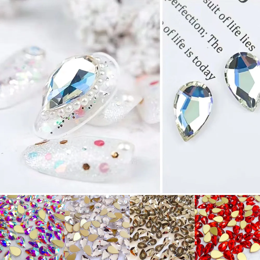 Großhandel großen Wasser tropfen 9*14mm flachen Rücken Nagel Strass speziell geformte Kristalle Kunst Steine 3d personal isierte Dekoration