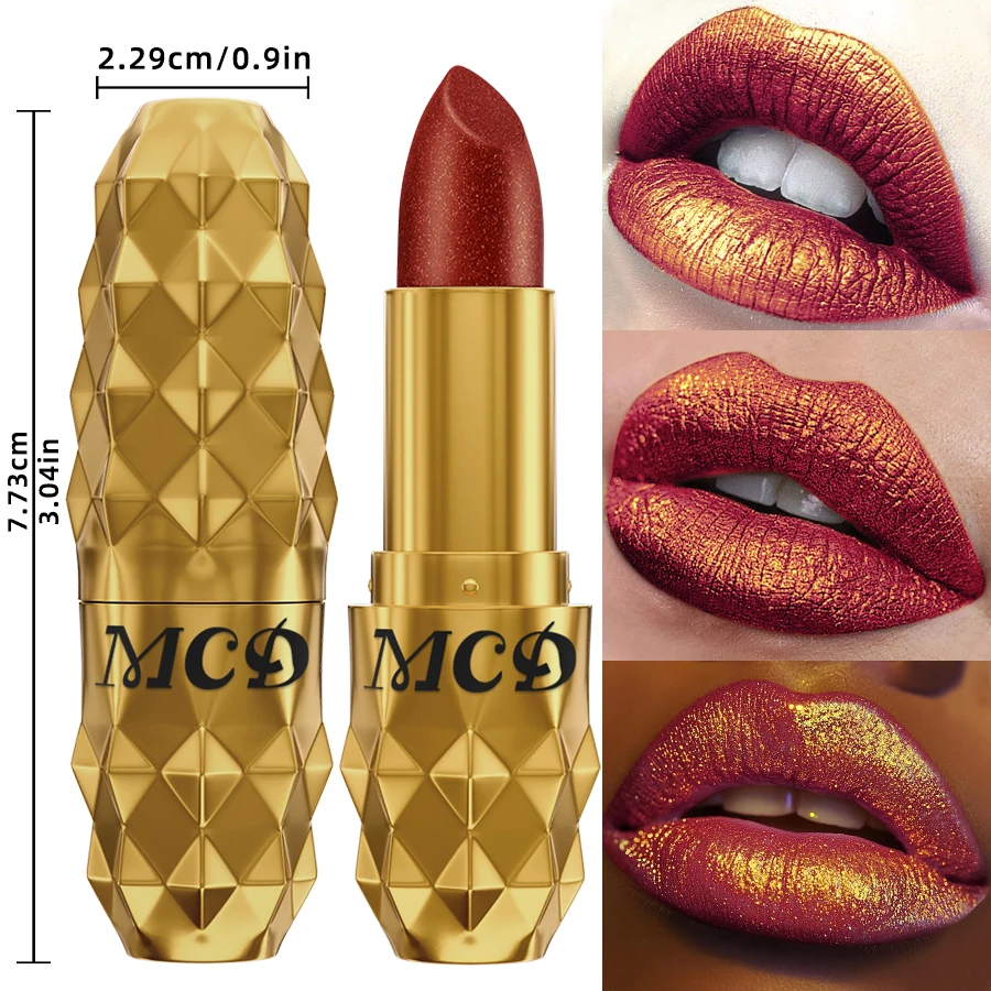 Batom diamante fosco à prova d'água, glitter metálico, matiz labial rosa perolado, maquiagem labial para mulheres, presente, esmalte labial cosmético