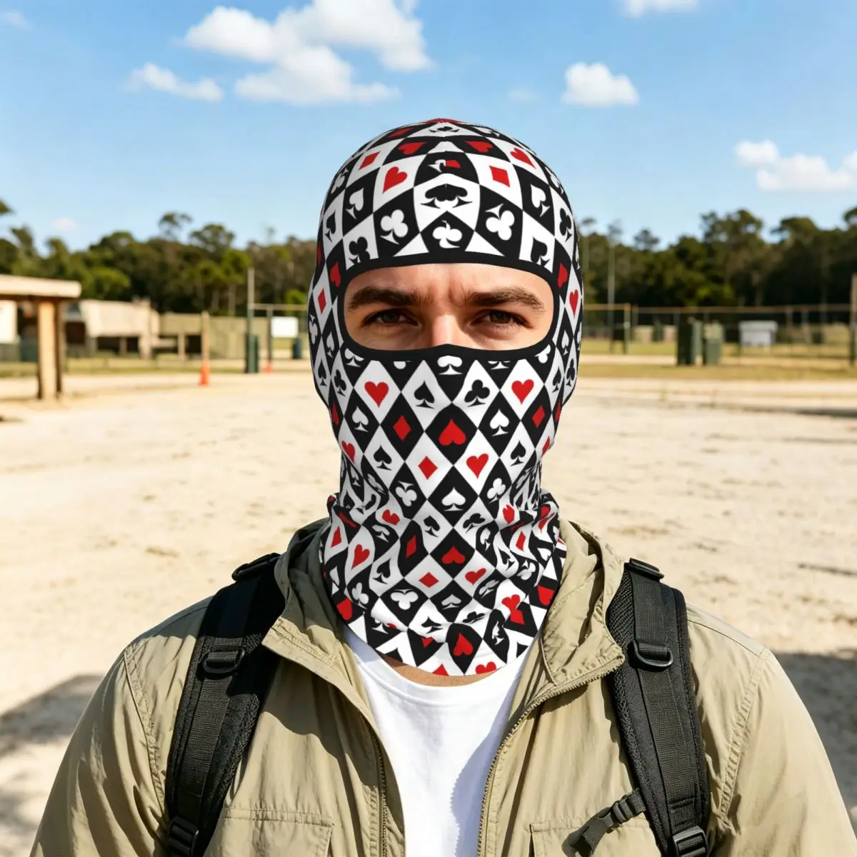 Playing Cards Suit Symbols Breathable Balaclava Full Face Mask Sun Protection Neck Gaiter For Motorcycle Cycling Fishing Outdoor