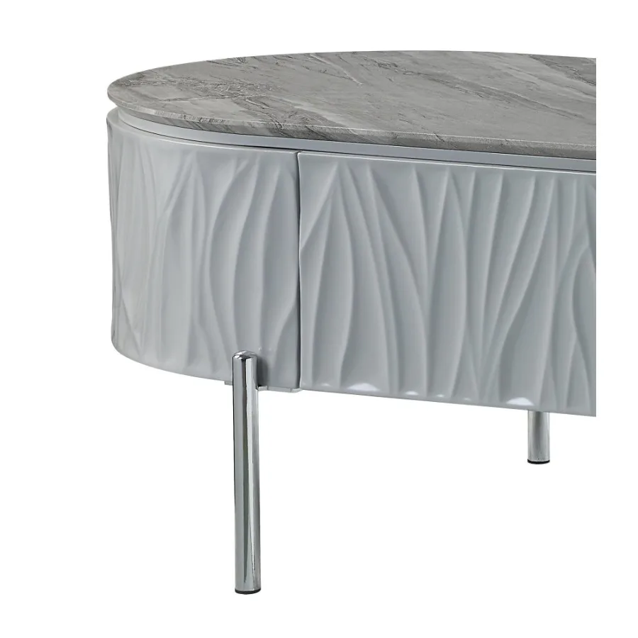 طاولة قهوة يوكينو باللون الرمادي عالي اللمعان من الكروم #3