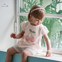 Dave Bella 2024 New Summer Girl's Baby Pink T-Shirt Children Thin Top Cotton Short Sleeves Casual Fashion Cute Sweet DB2241168