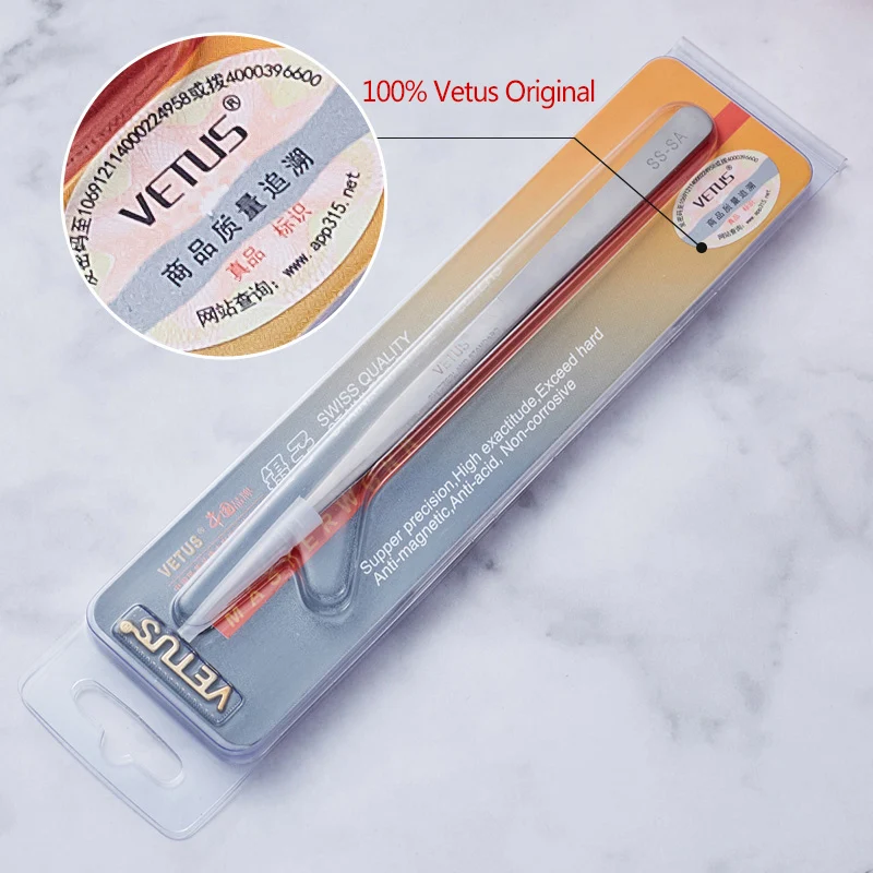 VETUS Eyelash Tweezers Non-magnetic Lash Tweezers For Eyelash Extension Stainless Steel Eyelashes Tweezer Professional Tool