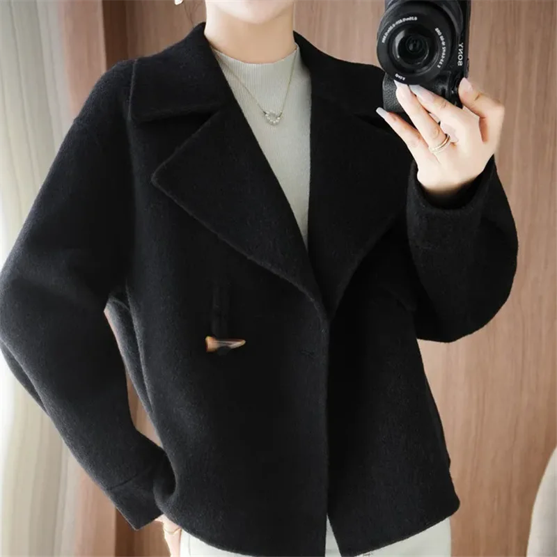 

2026 Autumn New Double Sided Woolen Coat Women Fashion Solid Color Short Outwear Loose Double Breasted Wool Jacket Female B1445