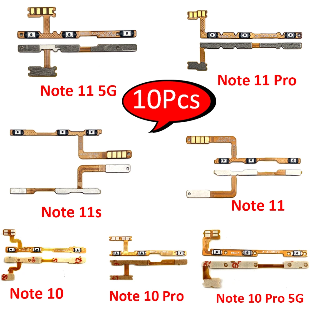 

10 шт., новинка для Xiaomi Redmi Note 10 12 Pro 5G Note 11 Pro 11s 11T, включение и выключение громкости, боковая кнопка, замена гибкого кабеля