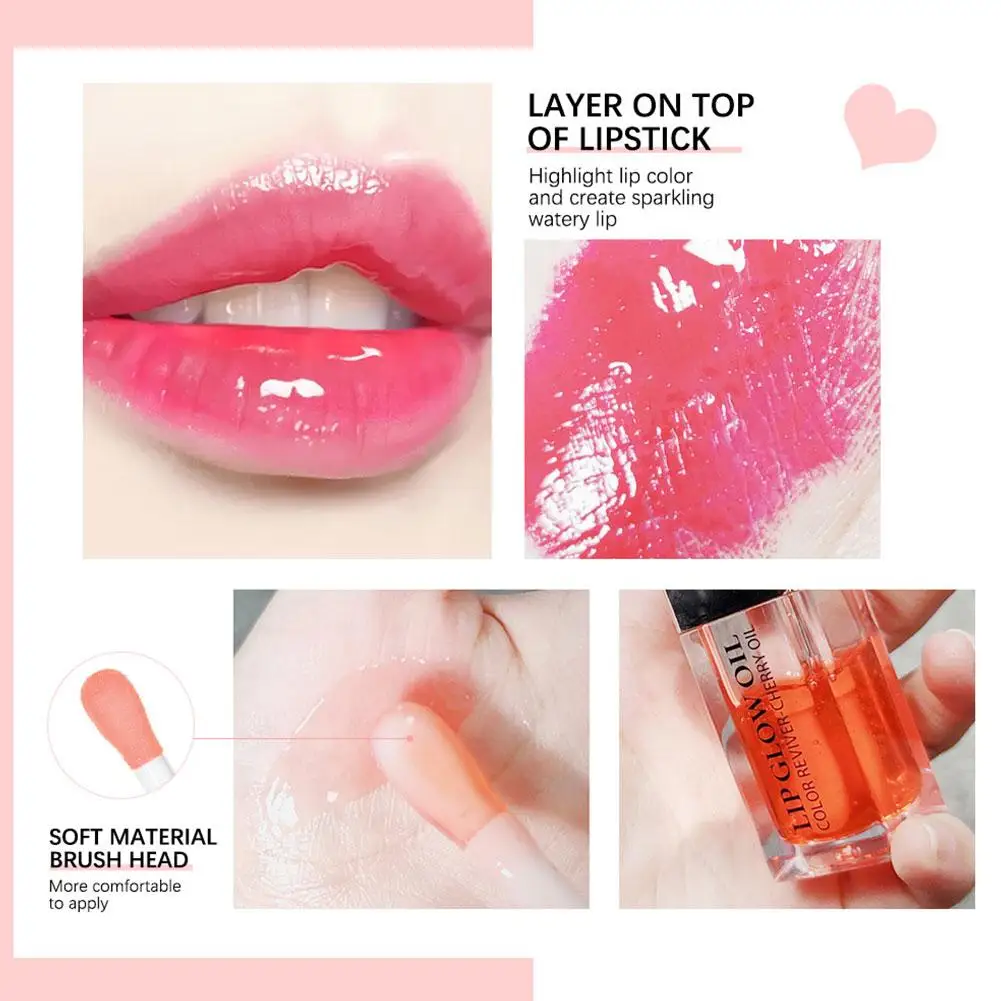 Lip Gloss Crystal Oil Tint, cor hidratante, lábios de vidro cheio, copo antiaderente, linhas sem lábios, lábios rechonchudos, batom líquido