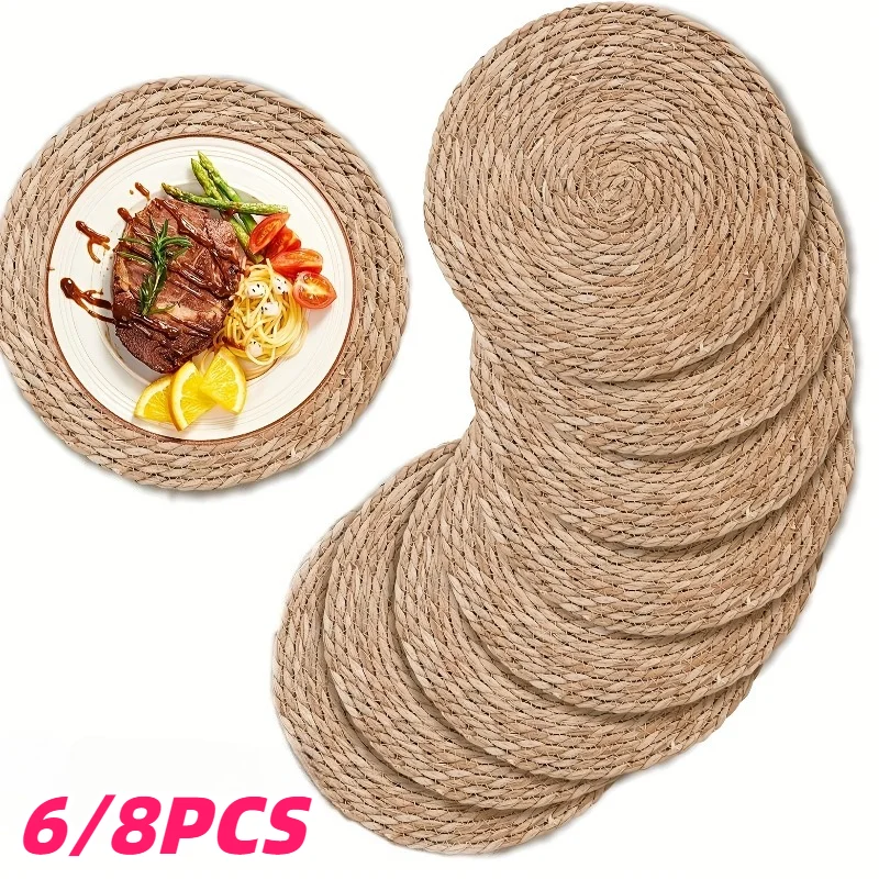 

Набор из 6/8 шт. плетеных вручную круглых подставок под тарелки, 30 см, термостойкие, для столовой, вечеринок, свадеб, домашнего декора