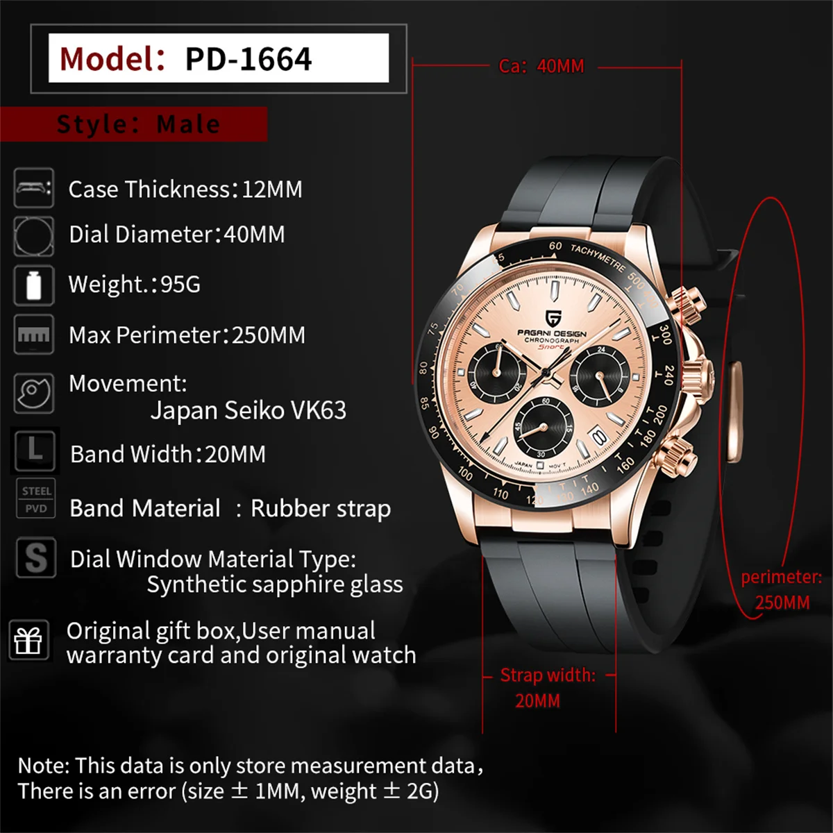 Pagani Design 2024 New Fashion Timing Men\'s Quartz Code Watch Luxury Sapphire Glass Sports Waterproof 10 Bar Rubber Watch for Wo