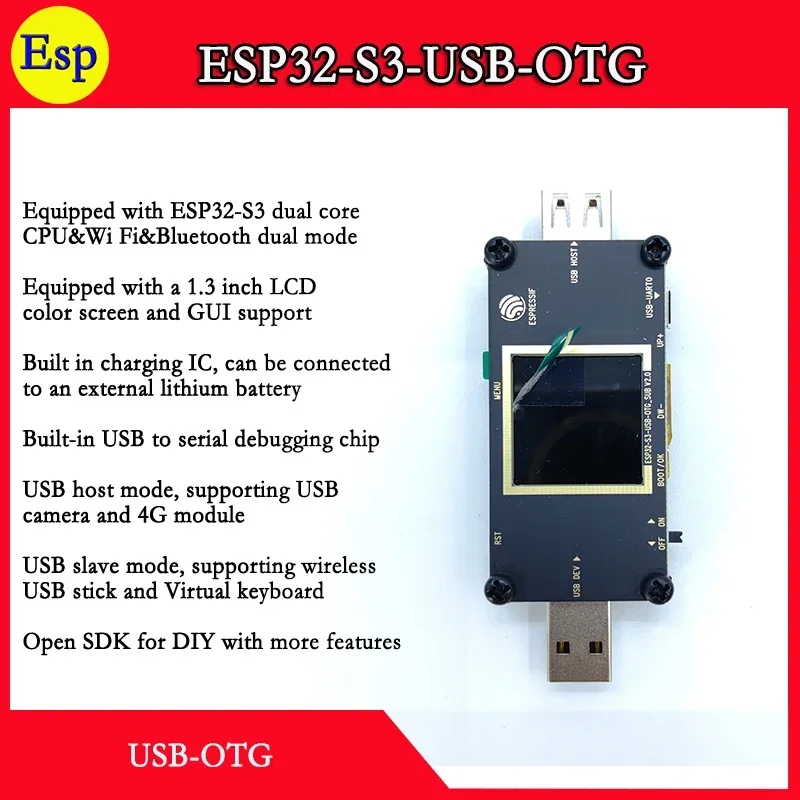 ESP32-S3-USB-OTG ESP32 S3 USB OTG Espressif  carry ESP32-S3-MINI wifi lcd 4G Wireless USB drive Development Board