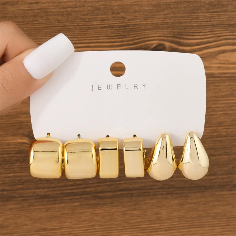 Fashion Stainless Steel C Type Water Drop Earrings Set For Women Lady Vintage Various Styles Metal Earrings Causal Daily Jewelry