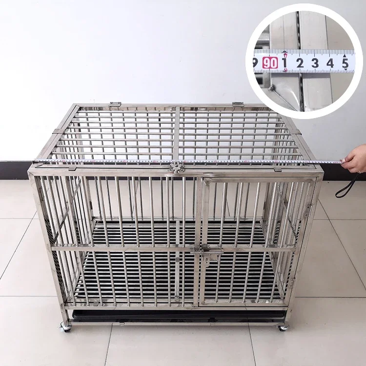 Outdoor Heavy High Strength Stainless Dog Cages With Wheels Foldable Strong Stainless Steel Large Dog Cage Metal Dog Kennel