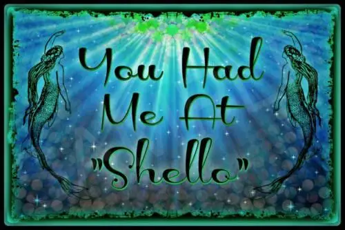 *MERMAID HELLO* MADE IN USA METAL SIGN 8X12 TIKI BAR LUAU POOL HOT TUB BEACH