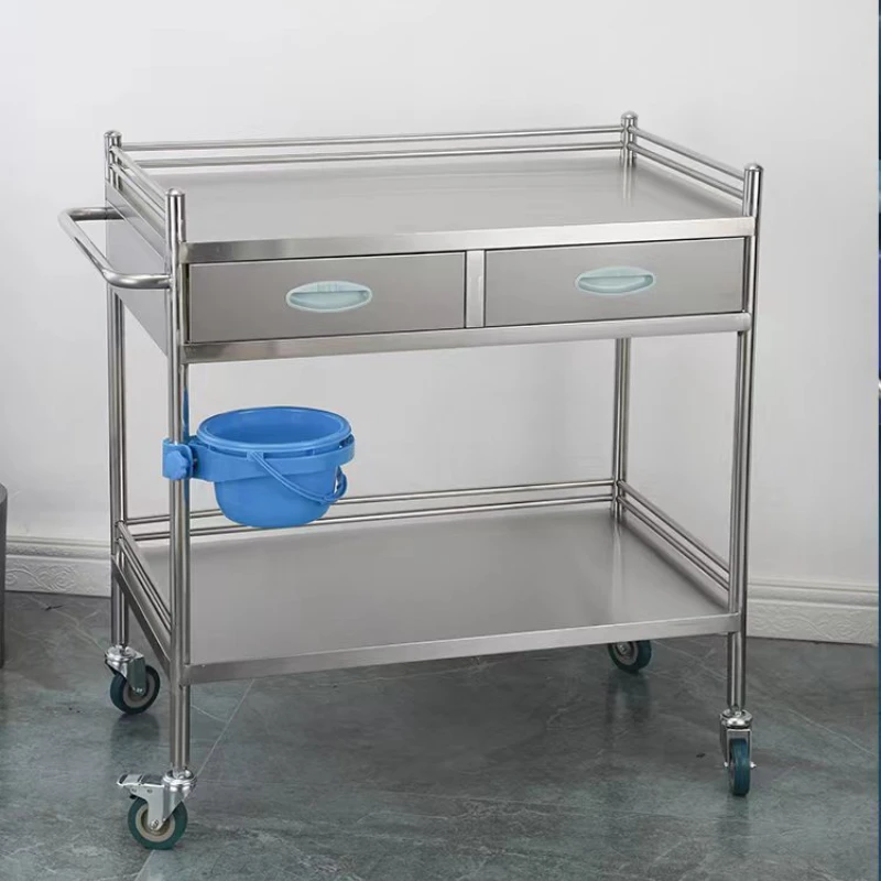 Medical handcart, stainless steel treatment cart,surgical mobile storage rack, instrument table multifunctional beauty tool cart