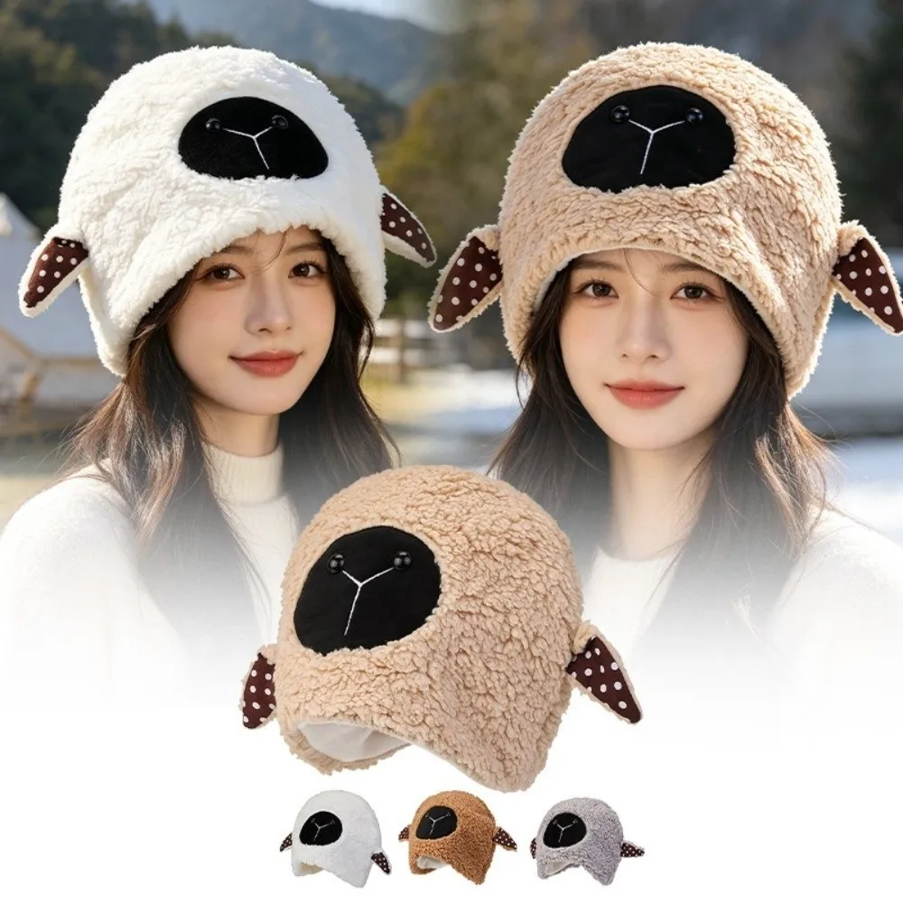 Casual Warm Winter Bucket Hat Soft Fleece Lined Fluffy Costume Hat Little Lamb Cartoon Cosplay Party Hat for Women