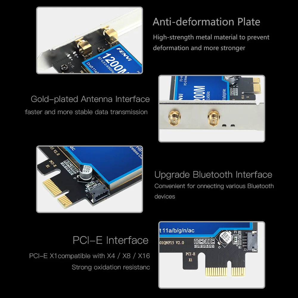 데스크탑 FV-HB1200 듀얼 밴드 무선 AC 와이파이 카드, 블루투스 4.0 PCI-E 어댑터, 맥, 해킨토시, 윈도우용, 2.4G, 5Ghz, 802.11ac