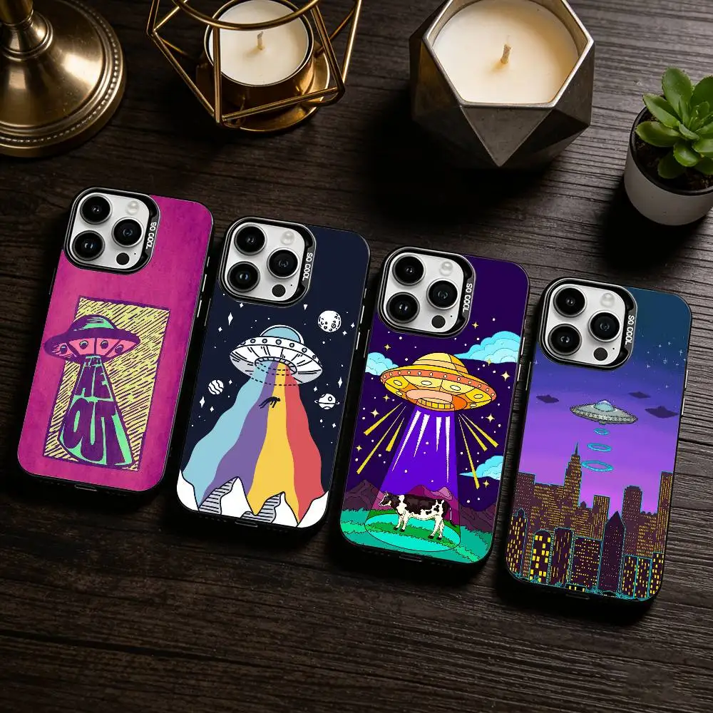 حافظة هاتف F-Funny Space UFO Alien Thing لهاتف iPhone 17,16,15,14,13,12,11 Plus، Pro Max، XS، حافظة هاتف فضية ملونة #1