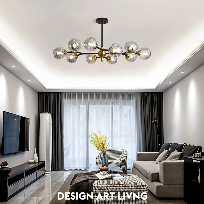 SANDYHA Luxury Golden Glass Ball Chandeliers Modern Hanging Lighting Fixtures for Kitchen Dining