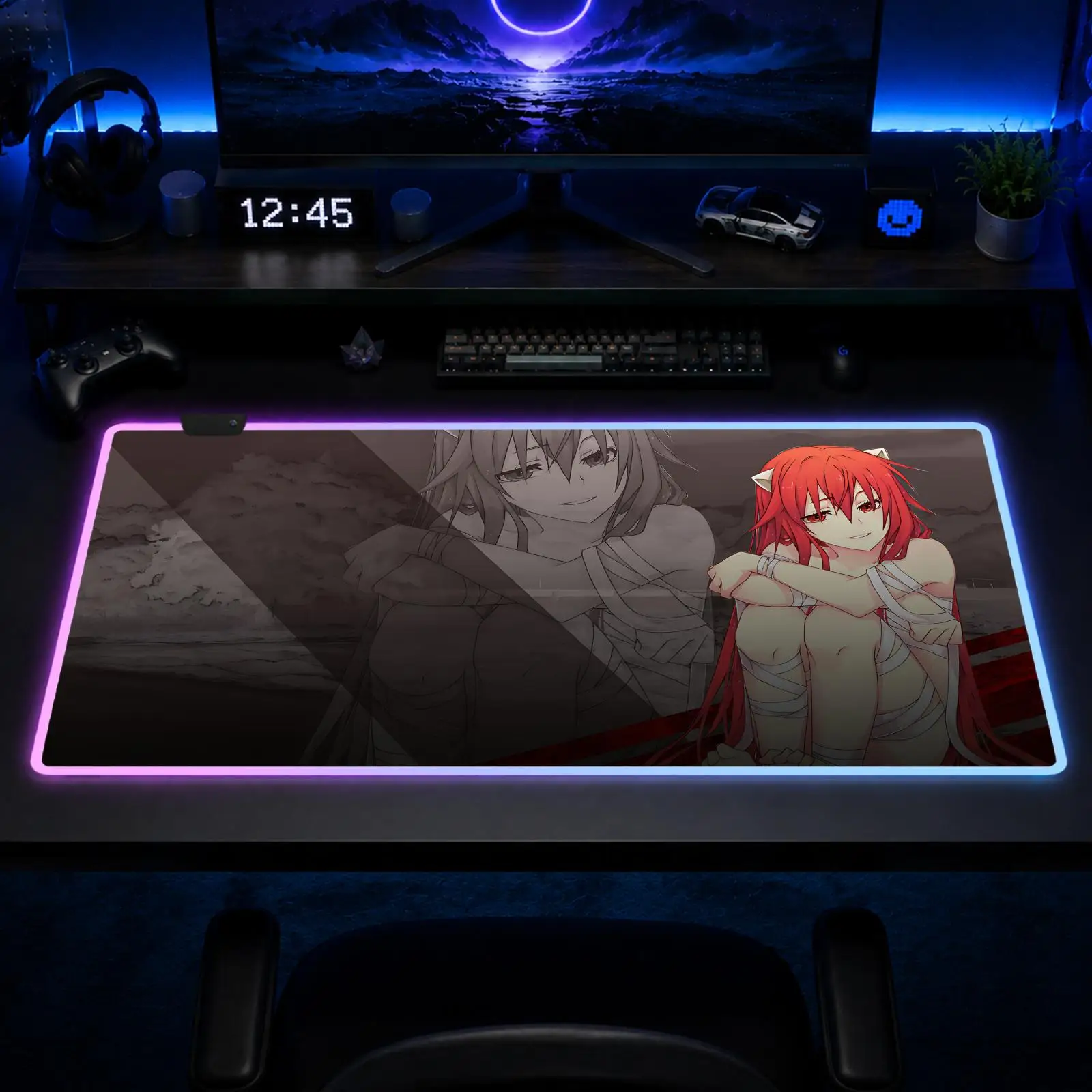

Genshin Anime Girl Mouse Pad Gaming Anime Mouse Pad XXL RGB Desk Mats LED Table Pads Backlit Rubber Desktop