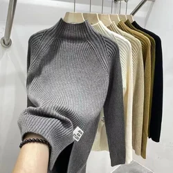 2024 donne solido mezzo collo alto maglione di cachemire autunno inverno sciolto Plus-Size maglia di lana maglione Casual camicia Bottoming