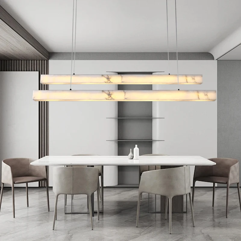 Black Long Natural Marble Ceiling Chandeliers Luxury Stone Hanging Lamp Art Decor Dining Room Kitchen Island Lampara Modern
